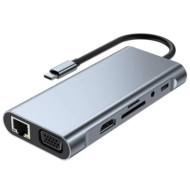 Bakeey USB-C 11 in 1 Docking Station with 4K@30Hz 1080P VGA 100W PD Charging RJ45 100M SD/TF Card Reader 3.5mm Audio USB Hub
