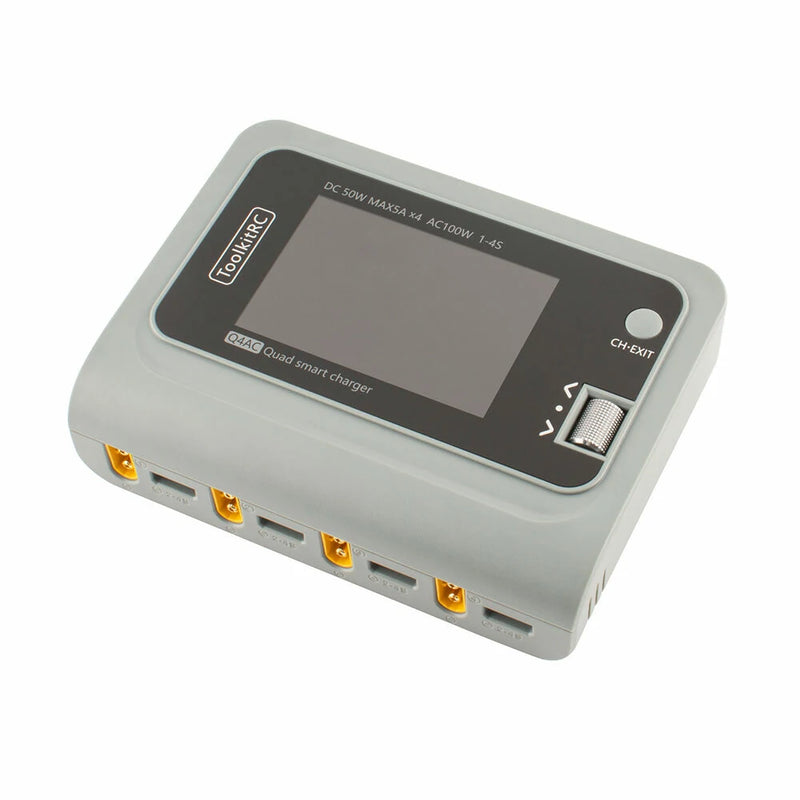 ToolkitRC Q4AC 4x50W 5A AC 100W 4 Ports DC Smart Charger Discharger XT60 for 1-4S Lipo Battery