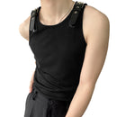 INCERUN Mens Tank Top Fashion Leather Shoulder Strap Design Solid Color Knitted Vest Summer Sleeveless Men's Undershirts