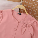 VONDA Womens Elegant Bowknot Decorate Puff Sleeve Blouses Temperament Button Shirts