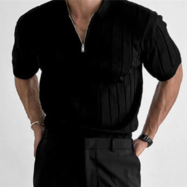 INCERUN Mens Ribbed Knit Quarter-Zip Golf Shirt Comfortable Casual Solid Color Lapel Top for Male S-5XL