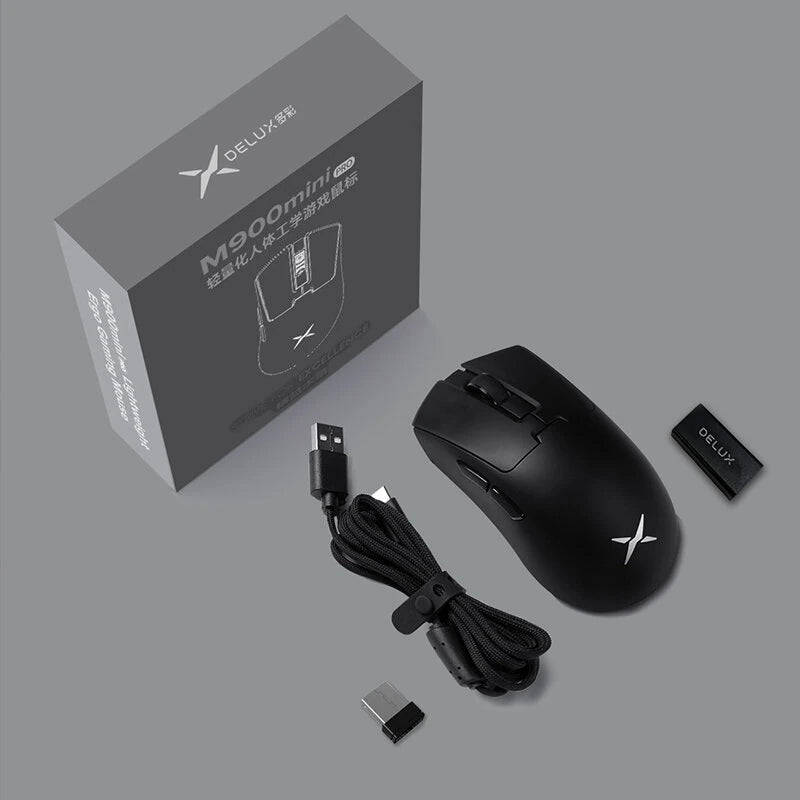 DELUX M900mini Pro Gaming Mouse PAW3395 Sensor FPS Wireless Dual Mode 1K Ergonomic 46g Ultra-Lightweight Mice for PC Laptop Computer