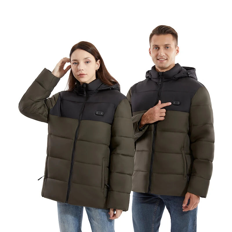 TENGOO HJ-15G Heating Jacket 15 Heated Areas Coat Army Green Fashion USB Charging Winter Plus Size Warm Outdoor Hiking Camping Electric Heating Jacket