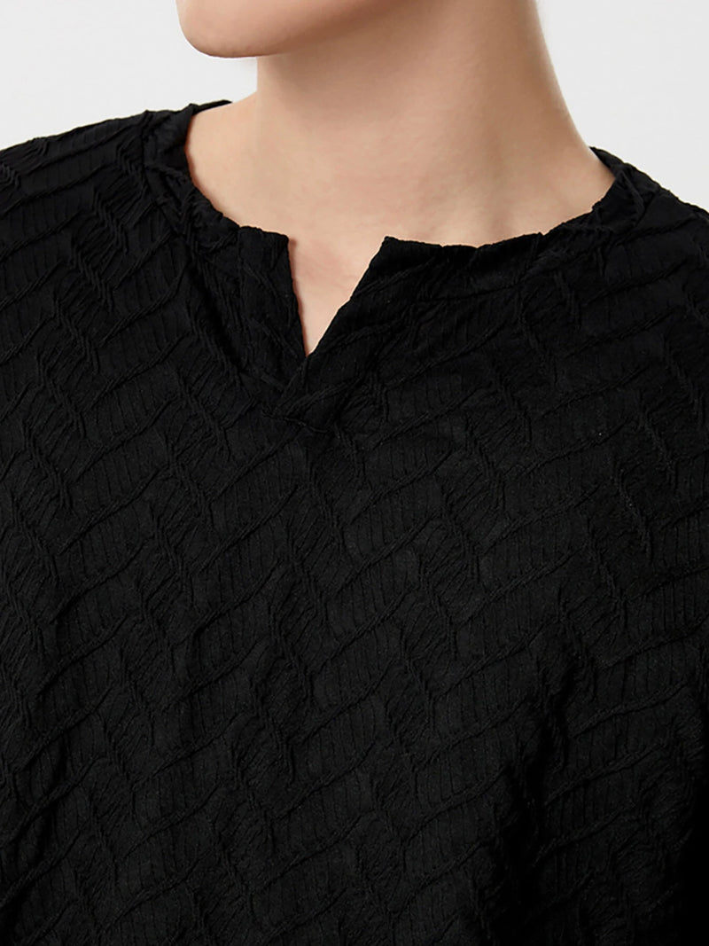 INCERUN Mens Solid Color Cut V-neck Long Sleeve Top Casual Shirts