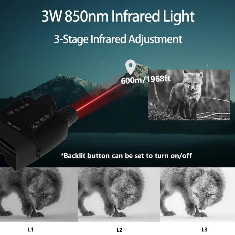 CZ080 Infrared Tactical Binocular Telescope 4K UHD 40MP 600M Binoculars Night Vision with 5000mAh Battery, 32GB SD Card Hunting Trail Camera 8X Digital Zoom Telescope