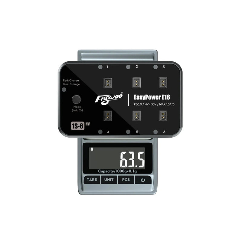 Flywoo EasyPower E16 1S MAX 1.5A*6 45W PD3.0 Charger for 4.35V 1S-6 LiHV Battery Charge
