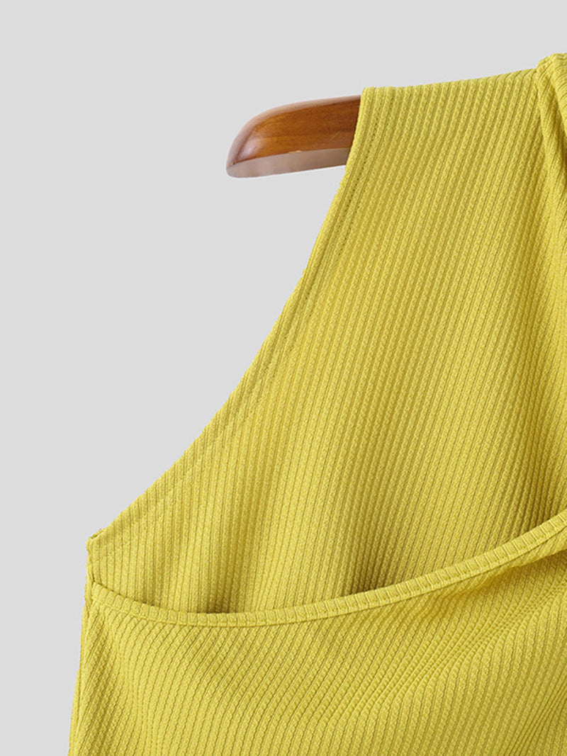 INCERUN Mens Solid Color Design Crossover V-neck Soft Tanks