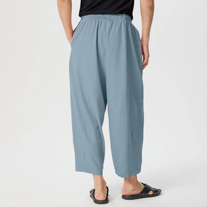 INCERUN Men Pants Retro Casual Wide Leg Cotton Linen Loose Pants Casual Solid Color Men's Pants