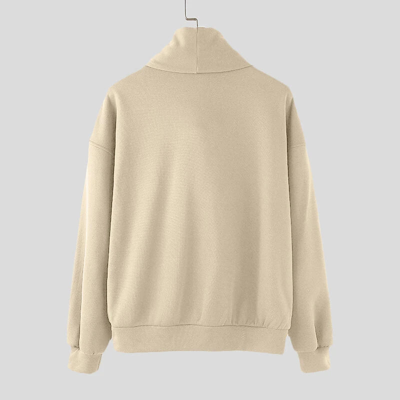 INCERUN Mens Solid Color Scarf Neck Pullover Hoodie Fashion Men Long Sleeve Top Clothing Comfortable