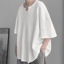 INCERUN Mens T Shirts Textured Waffle Loose Top Solid Color Casual Short Sleeve T-Shirts