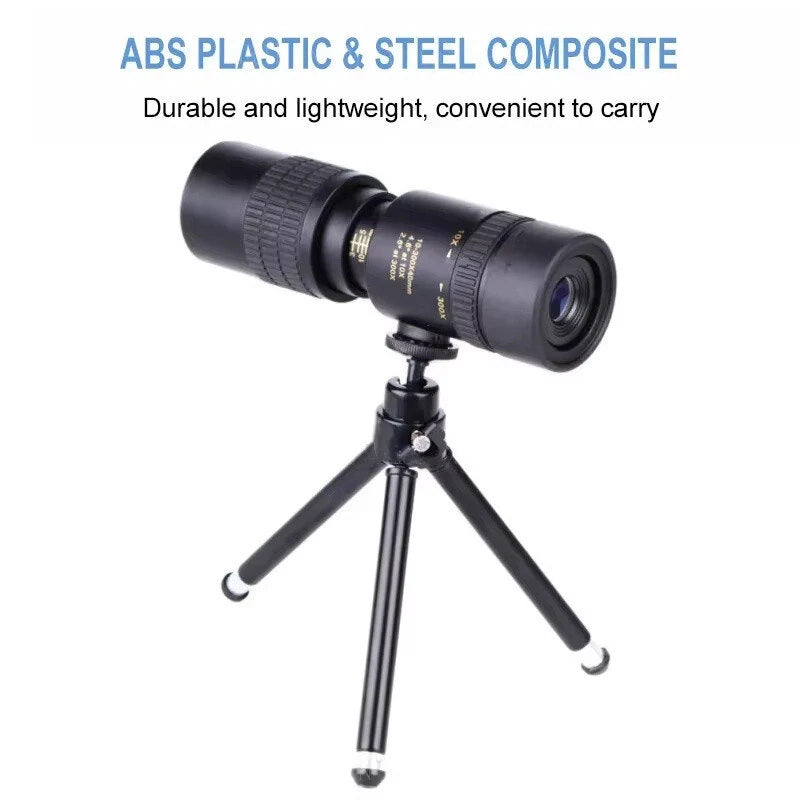 IPRee 10-300x40 Zoom Telescope HD 4K Portable Strong Long Range Professional Monocular BAK4-Prisms For Hunting Camping