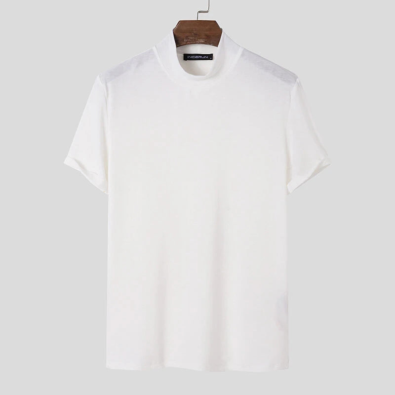 INCERUN Mens T-shirts High Neck Slim Fit Muscle Workout Summer Casual T-shirt
