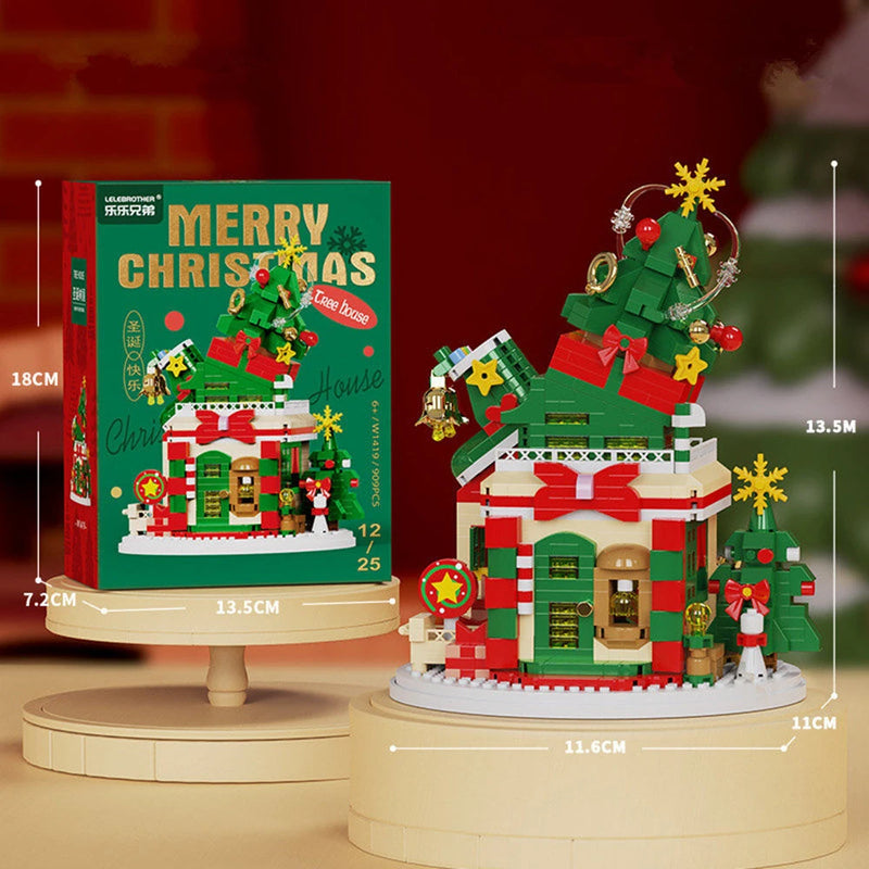 Christmas Elk Deer Santa Claus Building Blocks City Snow House Xmas Tree Decor. Bricks with Light Set Toys for Children Kids Gift