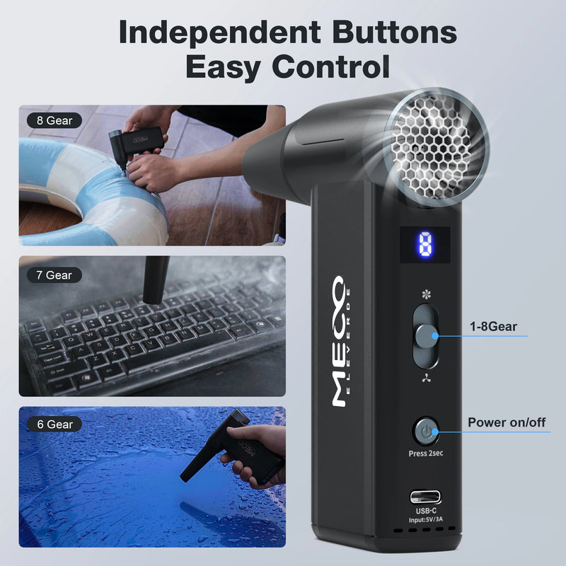 MECO ELEVERDE D1 Electric Compressed Air Duster Vacuum Cleaner 8-Gear to 130000RPM  Keyboard Cleaner Rechargeable Cordless Air Duster for Computer, Car, Pet Hair