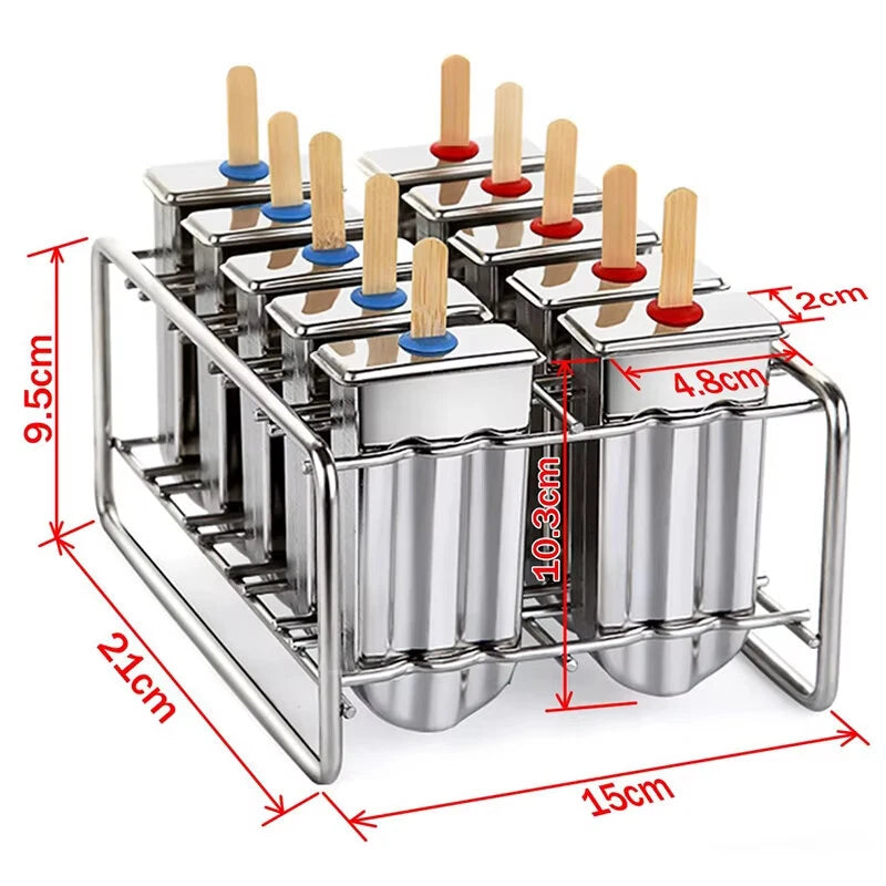 6 / 10PCS Stainless Steel Popsicle Mold Rack Ice Lolly Mold Frozen Lolly Popsicle Maker Homemade Ice Cream Mold with Popsicle Holder