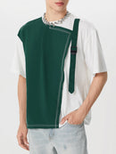 INCERUN Mens Fashion Fashion Color Block Stitching Buckle Design Short Sleeve T-Shirt