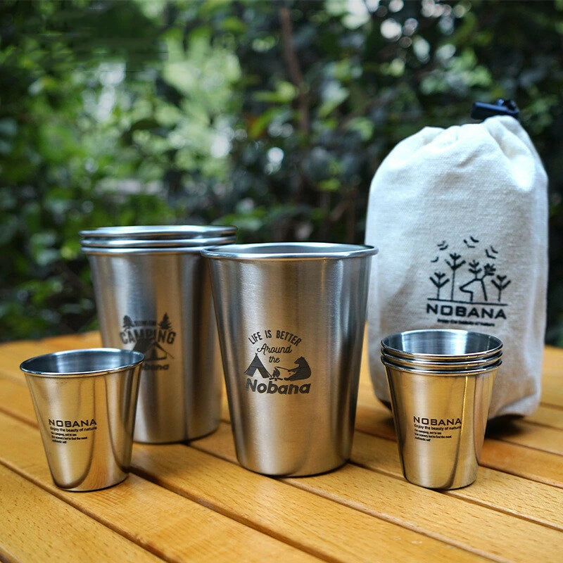 Outdoor 304 Stainless Steel Cup Set Camping Cup 4/6/8PCS Camping Portable Water Cup Travel Coffee Cup Picnic Barbecue Cup