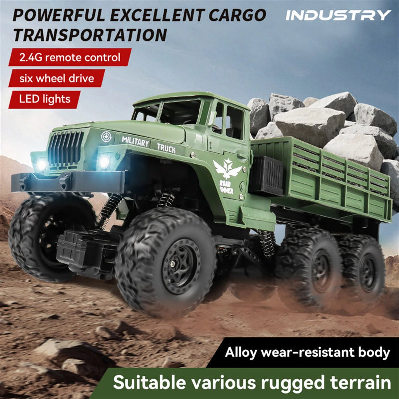 HENGRUI 553-07/08 RTR 1/16 2.4G 4WD RC Car Military Army Off-Road Truck Heavy Transport LED Light Alloy Body Remote Control Vehicles Models Toys