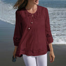 ZANZEA Women's Shirt Solid Lace Blouse Eyelet Lace Patchwork 3/4 Length Sleeve Top Summer Daily Casual Shirts