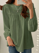 Solid Casual Keyhole Back Long Sleeve Crew Neck Blouse