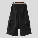 INCERUN Mens Topstitching Irregular Layered Design Black Pants Skirt Design Hemmed Trousers