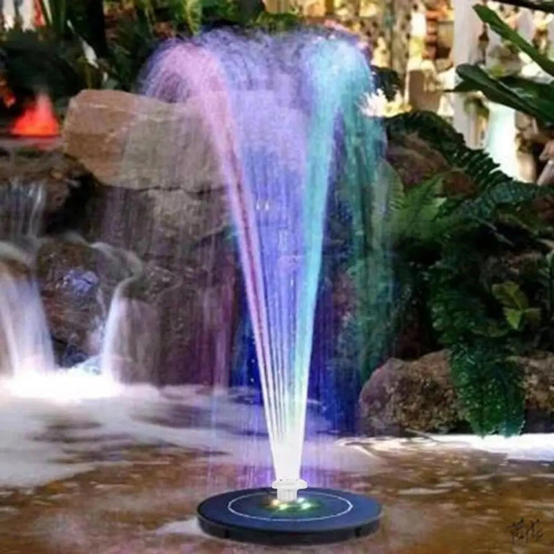 16cm Solar Floating Fountain with Lights 3W LED Solar Bird Bath Light Sensor with 6 Nozzles Auto On Off for Garden Decoration