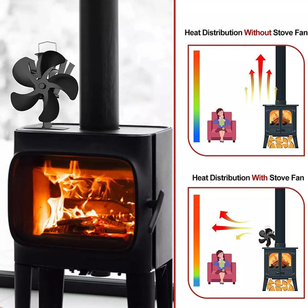 IPRee Fireplace 5 Blades Heat Powered Stove Fan Log No Electricity Wood Burn Fan Quiet Home Fireplace Fan Efficient Heat Distribution DY015J