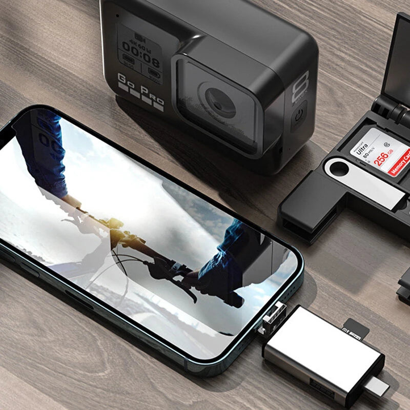 7-in-1 Multifunctional Card Reader Storage Box SD Card Micro SD Card Case OTG Adapter USB2.0 Type-C Adapter Card Storage Box