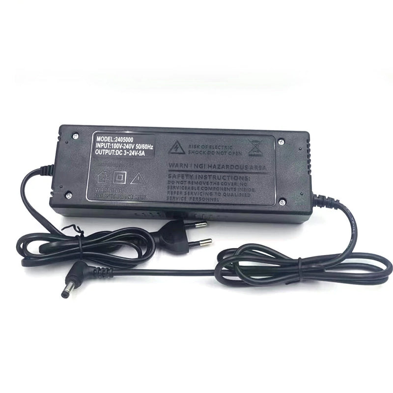 9-24V5A Adjustable Voltage Adapter with Clear Display Screen Universal AC Input 100-240V High Efficiency Power Supply Premium Materials for Stability and Durability Multiple Plug Options for Global Use