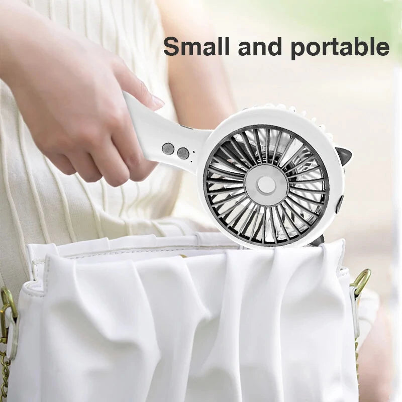 500mAh 3 Speed Mini Portable Electric Fan Spray Water Misting Camping USB Air Conditioner Rechargeable Cordless Cooling Handheld Fan