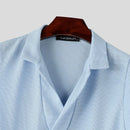 INCERUN Mens Minimalist Solid Color Textured Tank Fashion Lapel V-neck Sleeveless Top for Male