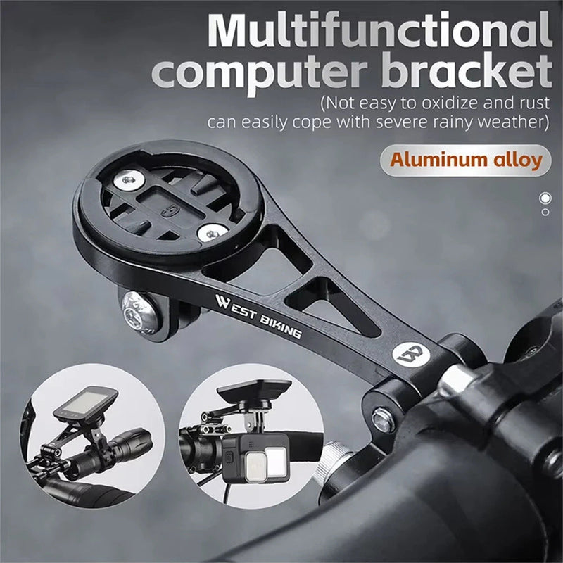 WEST BIKING Aluminum Alloy Bicycle Computer Holder Adjustable Angle Mountain Bike Headlight Sports Camera Mount Handlebar Extended Bracket