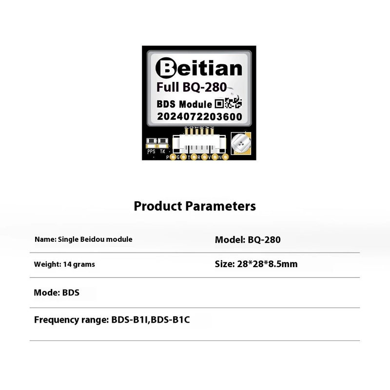 Beitian BQ-280 BDS GPS Module High Precision GNSS Positioning Built-in Antenna with Internal Compass BDS-B1I BDS-B1C Dual Frequency Bands for FPV Racing Drones