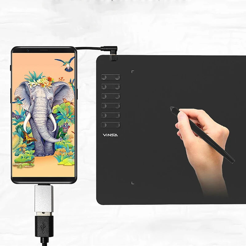 VINSA T1161 Graphics Drawing Tablet with 12 Physical Shortcut Keys 300x188mm Sensing Area 8 Pen Nibs Art Creation Sketches with 8192 Levels Pressure Battery-free