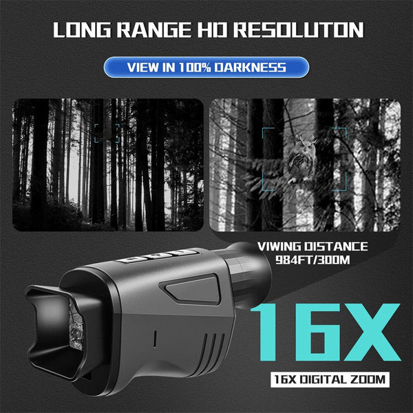 IPRee 1080P HD Monocular with 16X Digital Zoom, 7-Level Brightness Adjustment, Clear Viewing up to 300 Meters in Total Darkness, Essential for Nighttime Activities, Night Vision Glasses