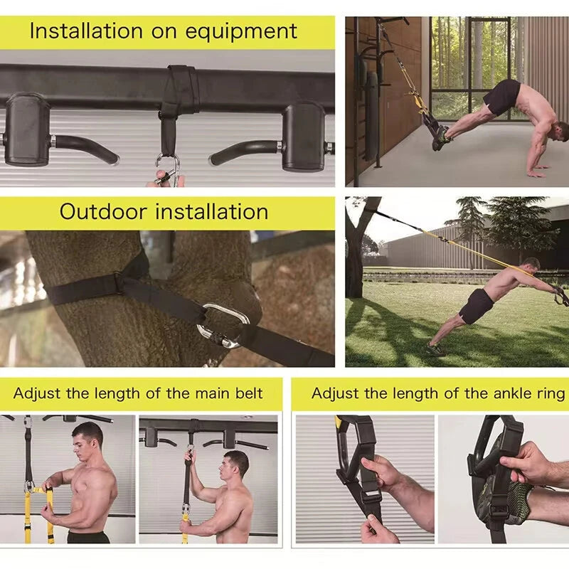 400kg Max Capacity 2.1m Length Resistance Band Set with Handles and Door Anchor Home Gym Full Body Workout Kit Anti-Snap Design