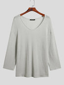 Mens Solid Long Sleeve V-neck T-shirt