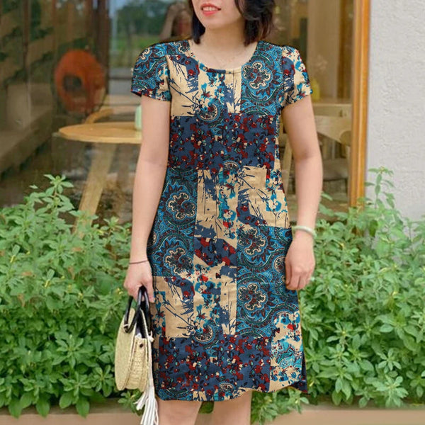 ZANZEA Women Chic Printed Short Sleeve Dress Plus Size Loose Fit, Perfect for Work & Everyday