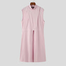 INCERUN Mens Solid Color Split Design Sleeveless T-Shirt Fashion Half Turtleneck Top for Male