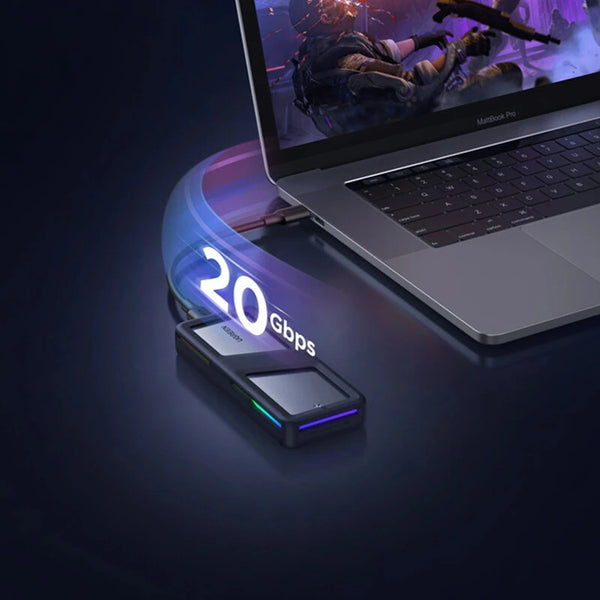 UGREEN CM777 20Gbps M.2 NVMe SATA SSD Case RGB Lighting Dual Protocol SSD Enclosure Adapter USB 3.2 Gen2 High Speed External Solid State Enclosure