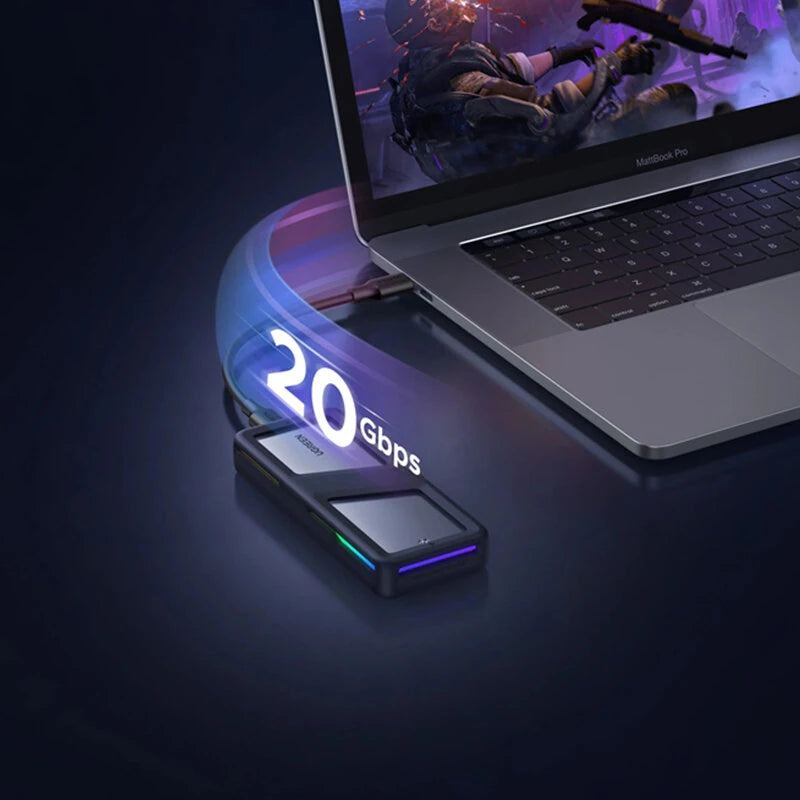 UGREEN CM777 20Gbps M.2 NVMe SATA SSD Case RGB Lighting Dual Protocol SSD Enclosure Adapter USB 3.2 Gen2 High Speed External Solid State Enclosure