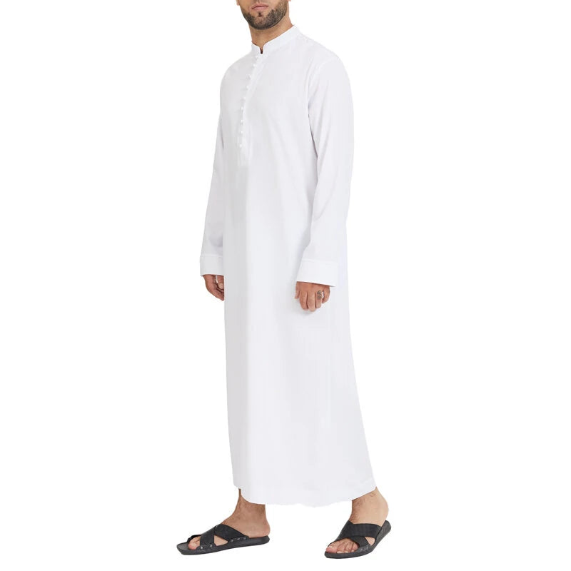 INCERUN Men Jubba Thobe Solid Color Long Sleeve Fashion Thin Robes Kaftan Stand Collar Islamic Arabic Men Caftan S-5XL