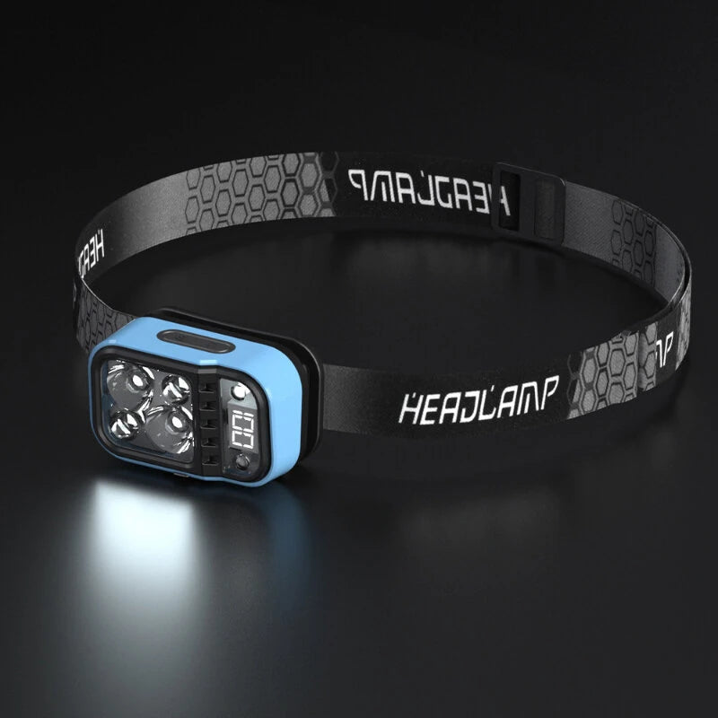 Bikight Rechargeable Fishing LED Headlamp With Sensors and Battery Indicator Super Bright Camping Light Using XPG+COB Lamp Beads