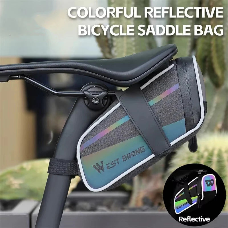 WEST BIKING 1.8L Colorful Reflective Bicycle Saddle Bag Waterproof Portable Cycling Tool Storage Bag for MTB Bike Road Bike Scooter