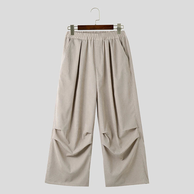 INCERUN Men's Design Corduroy Loose Casual Elastic Pants