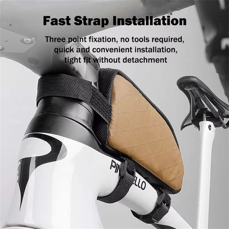 ESLNF Portable Bike Tube Bag Waterproof Big Capacity Top Zipper Hook Loop Strap Installation Nylon Bicycle Frame Bag for MTB Outdoor Riding