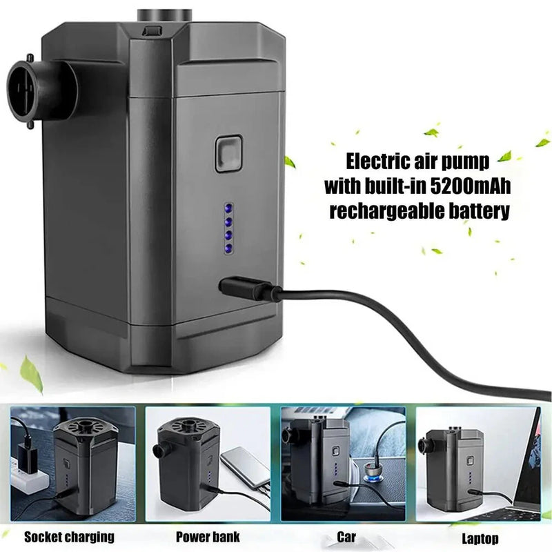 Electric Air Pump Inflator Air Compressor With Rechargeable Battery Portable Wireless For PVC Boat Mattress Inflatable Pool Raft Tyre Balls With 3 Nozzles