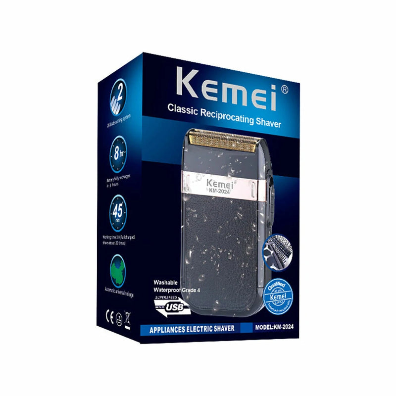 Kemei-Classic Rechargeable Electric Shaver for Men Versatile Grooming Tool with Twin Blade Safety Features Compact Design Ideal for Face Body Bikini Underarm Use