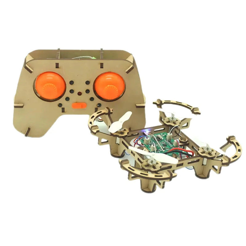 DIY Wooden Remote Control Drone Assembly Kit Remote Control Quadcopter Aircraft Altitude Hold Learning Flying Stem Education Toy Chrismas Gift