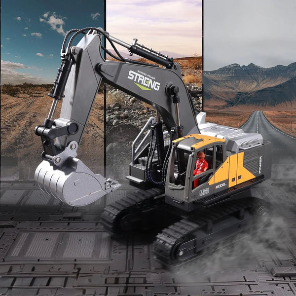 HJ Models 689-714A 1/16 2.4G 16CH RC Car Excavator Engineering Vehicles Alloy Bucket Digging 680 Rotation Spray LED Light Sound RTR Toys